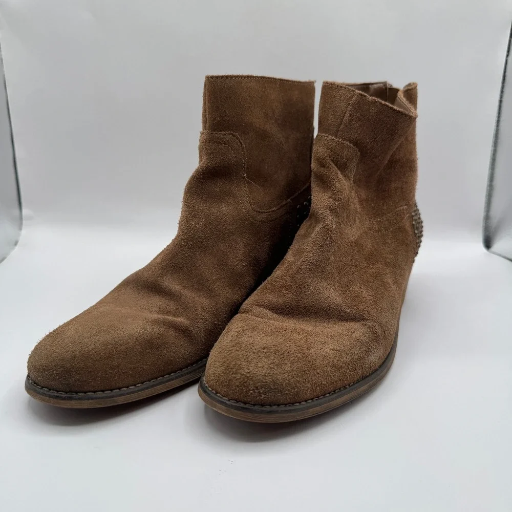 Marc‎ Fisher 8.5M Suede Studded Ankle Boots Womens Brown Western Moto Booties